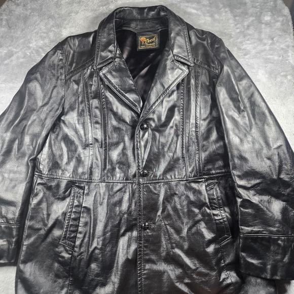 Reed Sportswear Other - VINTAGE Reed Sportswear Coat Mens XL Black Leather Overcoat Pockets Midlength